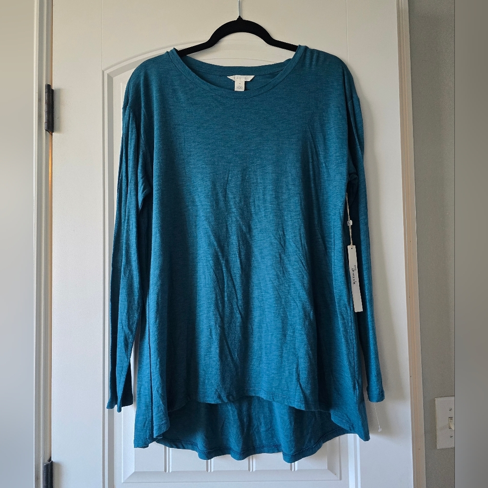 NWT Caslon Teal Slub Tunic Top Long Sleeve High Low Hem Soft Minimalist Coastal - Picture 3 of 10